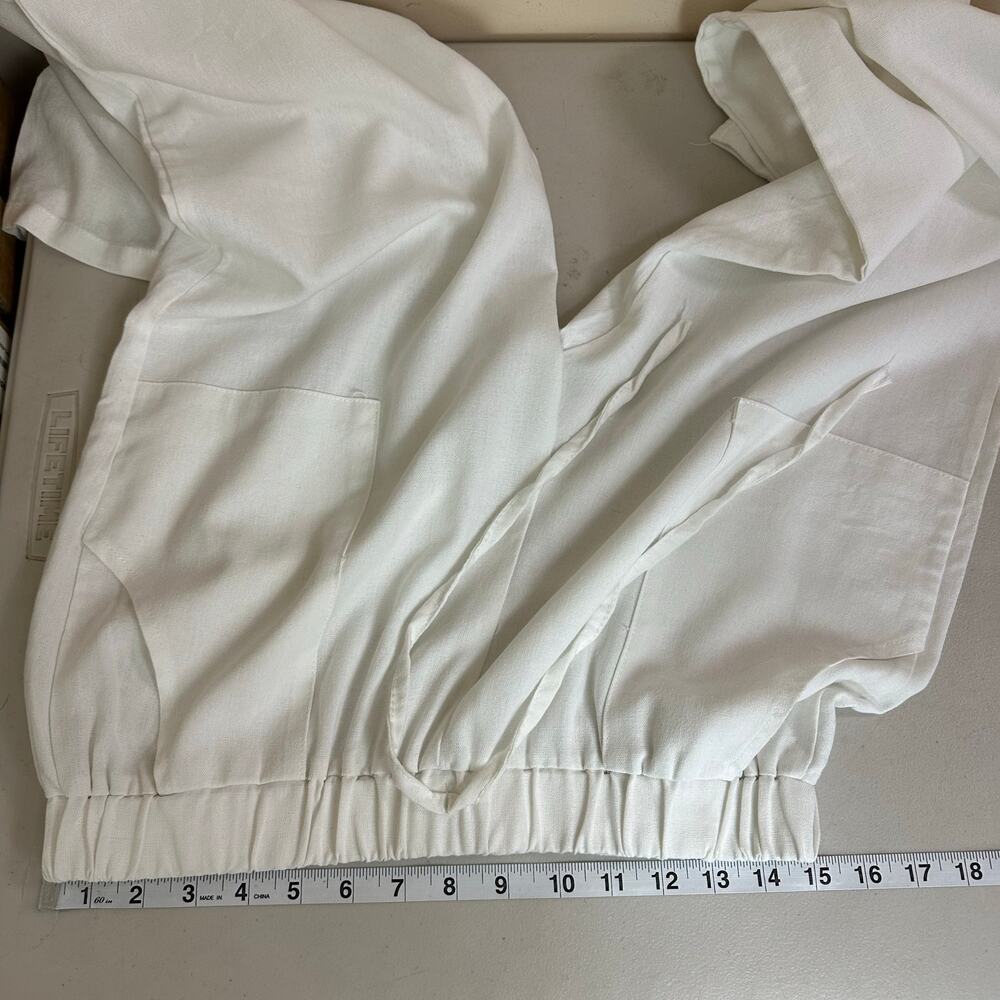 Womens White Linen Blend Wide Leg Flare Pants Size L Coastal Resort Summer Swim - Picture 7 of 11